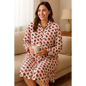 Dreams & Co Sleep Shirt Womens 1X 22/24 Flannel Gown Lounge Schnauzers Nightgown